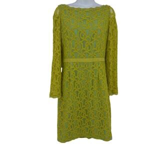 Nine West ChartreuseLace Overlay Dress Sz 6 Retro Spring Statement Dopamine 60s